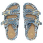 FENDI FEEL LIGHT BLUE FF JACQUARD VELVET SLIDES