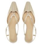 FENDI FFOLD CHAMPAGNE-COLORED METALLIC NAPPA LEATHER LOW-HEELED SLINGBACKS