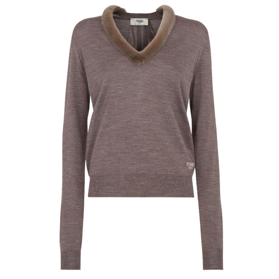 1 FENDI DOVE GRAY WOOL AND SILK SWEATER