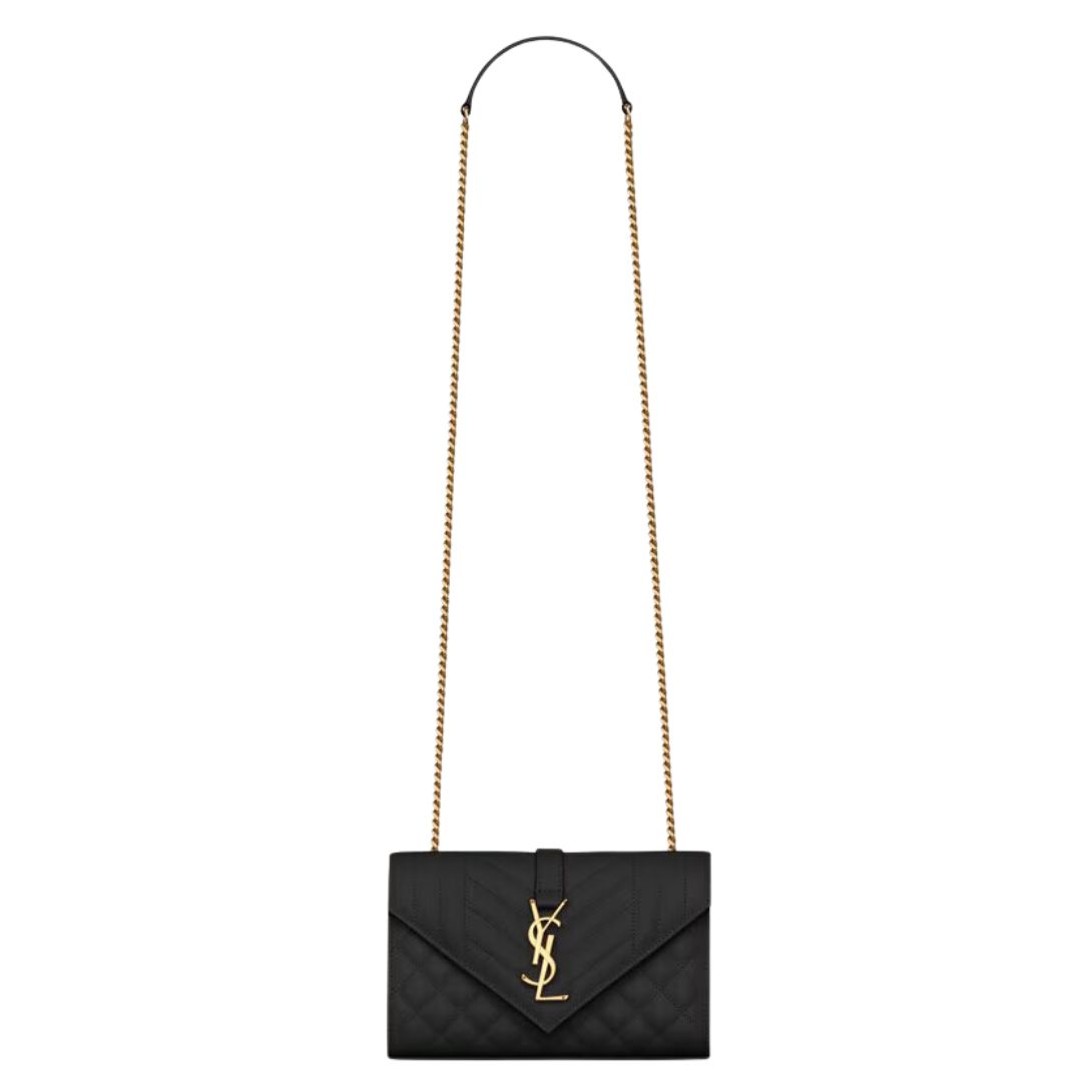 1 SAINT LAURENT ENVELOPE SMALL IN QUILTED GRAIN DE POUDRE EMBOSSED LEATHER