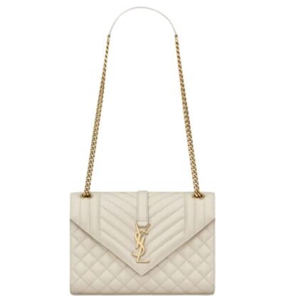 SAINT LAURENT ENVELOPE MEDIUM IN QUILTED GRAIN DE POUDRE EMBOSSED LEATHER