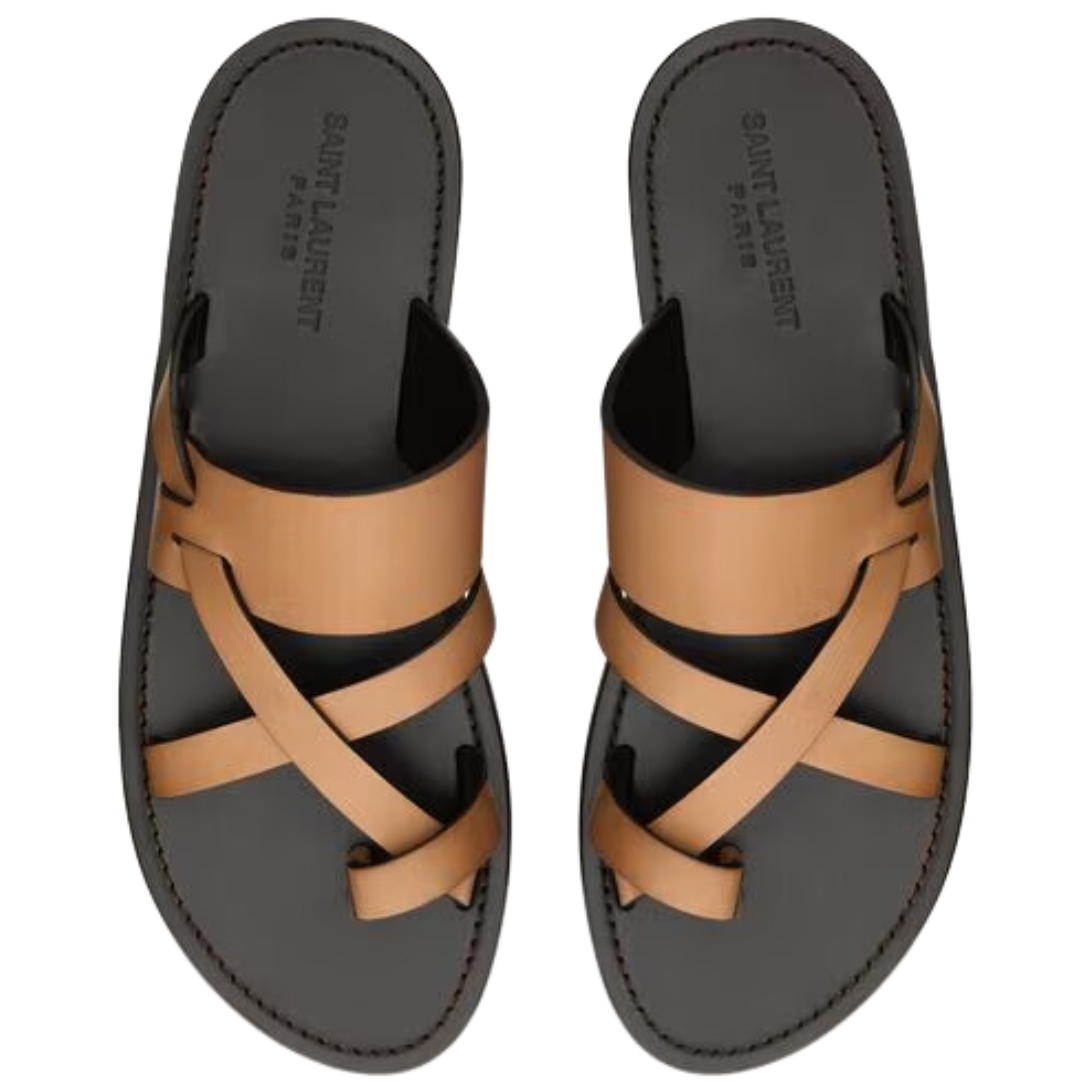1 SAINT LAURENT CULVER SLIDES IN SMOOTH LEATHER