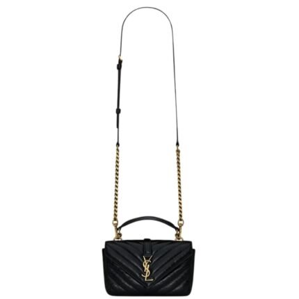 SAINT LAURENT COLLEGE MINI CHAIN BAG IN SHINY CRACKLED LEATHER
