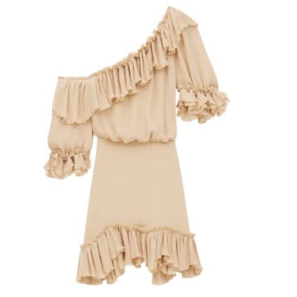 SAINT LAURENT RUFFLED DRESS IN SILK CREPON MUSLIN