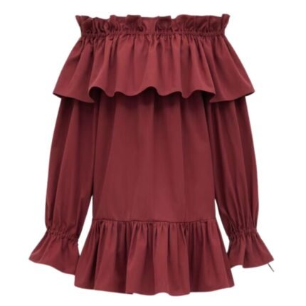 SAINT LAURENT RUFFLED DRESS IN COTTON TWILL