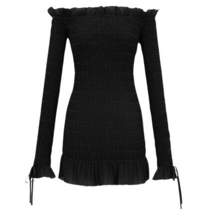 SAINT LAURENT SMOCKED DRESS IN SILK GEORGETTE