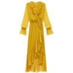 SAINT LAURENT RUFFLED DRESS IN SILK CREPON MUSLIN