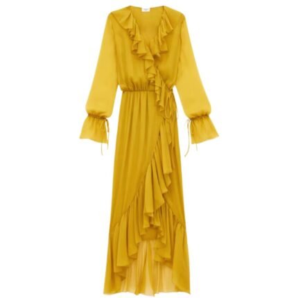 SAINT LAURENT RUFFLED DRESS IN SILK CREPON MUSLIN