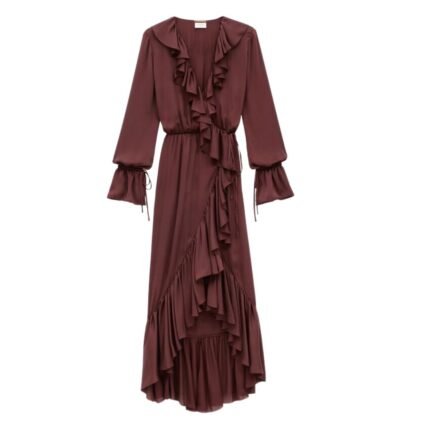 SAINT LAURENT RUFFLED DRESS IN SILK CHARMEUSE
