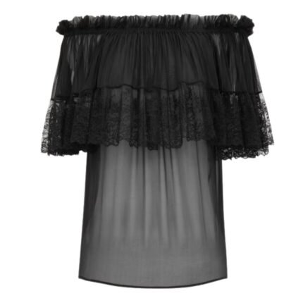 SAINT LAURENT BLOUSE IN SILK CREPE MUSLIN AND LACE