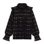 SAINT LAURENT RUFFLED BLOUSE IN LUREX SILK CREPON JACQUARD