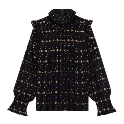 SAINT LAURENT RUFFLED BLOUSE IN LUREX SILK CREPON JACQUARD