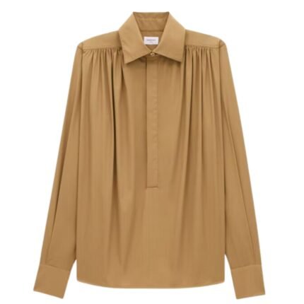 SAINT LAURENT GATHERED BLOUSE IN COTTON SATEEN