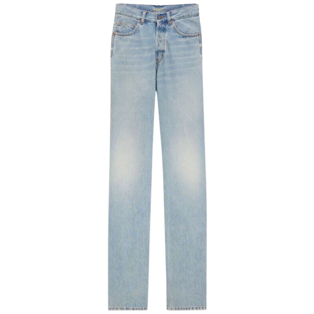 1 SAINT LAURENT V WAIST LONG BAGGY JEANS IN MICHIGAN BLUE DENIM