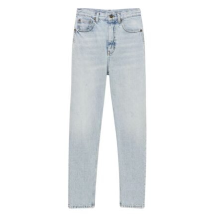 SAINT LAURENT 80S CROPPED JEANS IN LIGHT CARIBBEAN BLUE DENIM