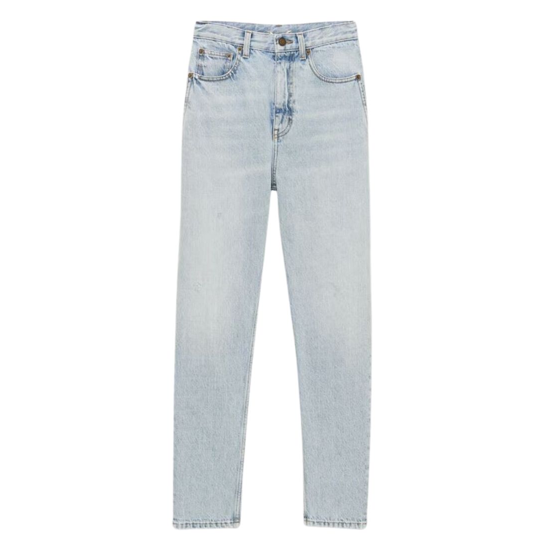 1 SAINT LAURENT 80S CROPPED JEANS IN LIGHT CARIBBEAN BLUE DENIM
