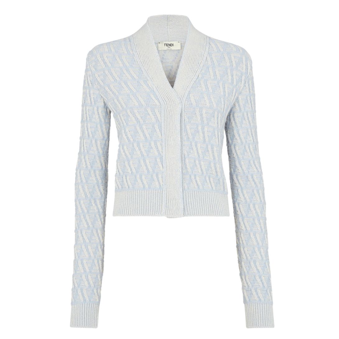1 FENDI CARDIGAN LIGHT BLUE FF CASHMERE AND WOOL