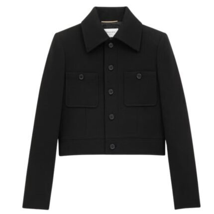 SAINT LAURENT CROPPED JACKET IN WOOL-BLEND JERSEY
