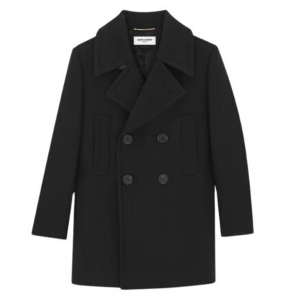 SAINT LAURENT DOUBLE BREASTED PEACOAT IN WOOL