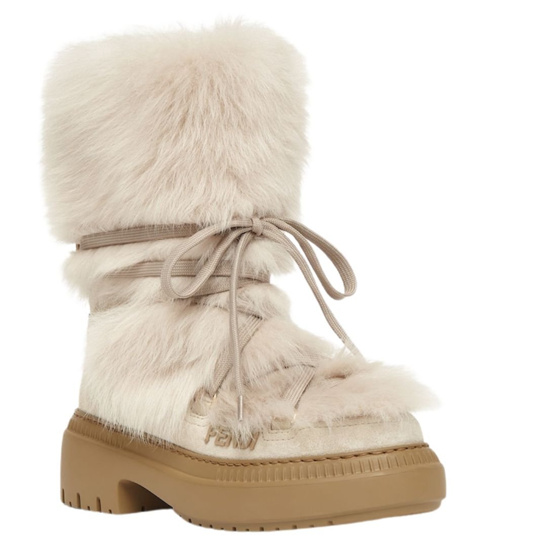 1 FENDI APRES CHIC BEIGE SHEEPSKIN AND CHAMOIS BOOTS