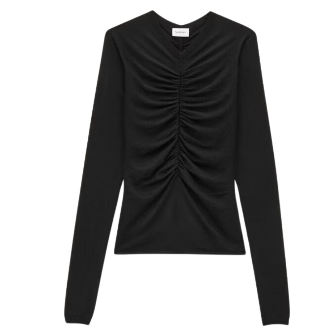 1 SAINT LAURENT RUCHED SWEATER IN CASHMERE WOOL AND SILK