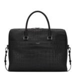 SAINT LAURENT DUFFLE BRIEFCASE BAG IN CROCODILE EMBOSSED MATTE LEATHER