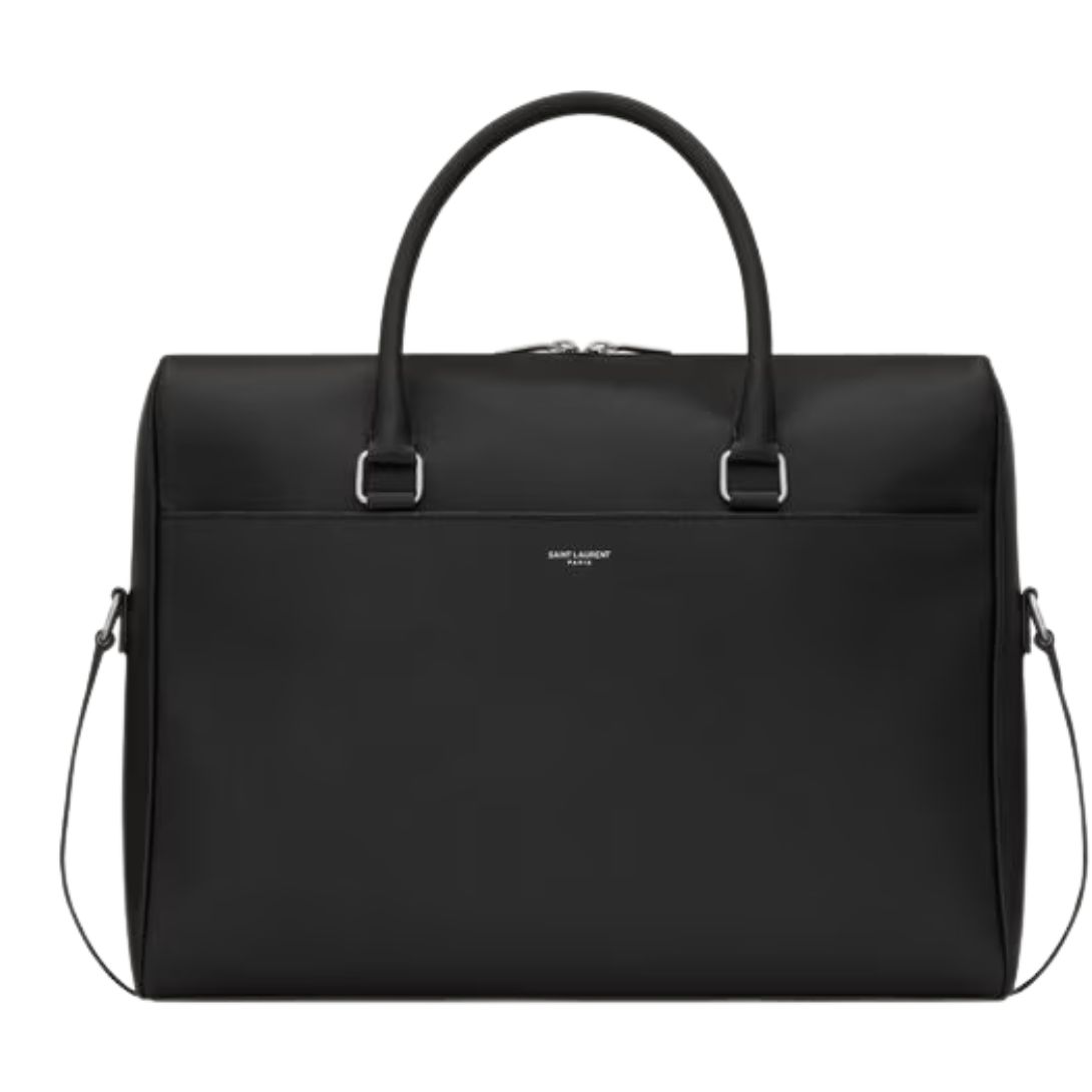 1 SAINT LAURENT DUFFLE BRIEFCASE IN GRAIN DE POUDRE EMBOSSED LEATHER
