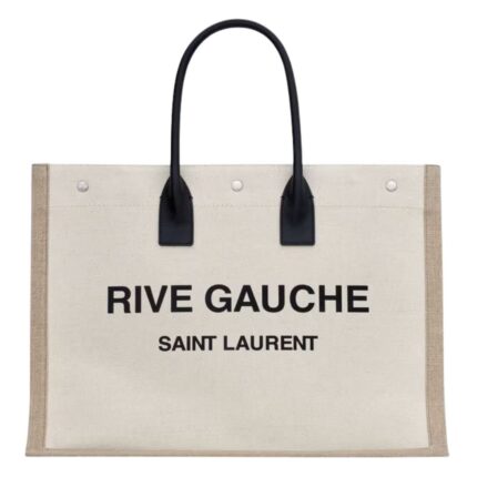 SAINT LAURENT RIVE GAUCHE LARGE TOTE BAG IN PRINTED CANVAS AND LEATHER
