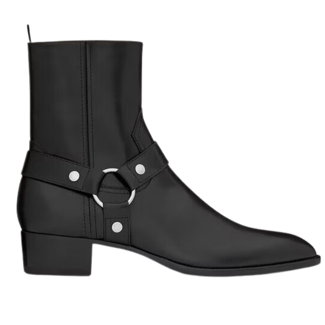 1 SAINT LAURENT WYATT HARNESS BOOTS IN SMOOTH LEATHER
