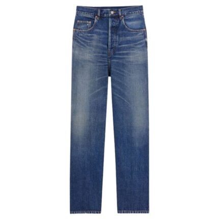SAINT LAURENT HIGH RISE JEANS IN HERITAGE VINTAGE BLUE DENIM