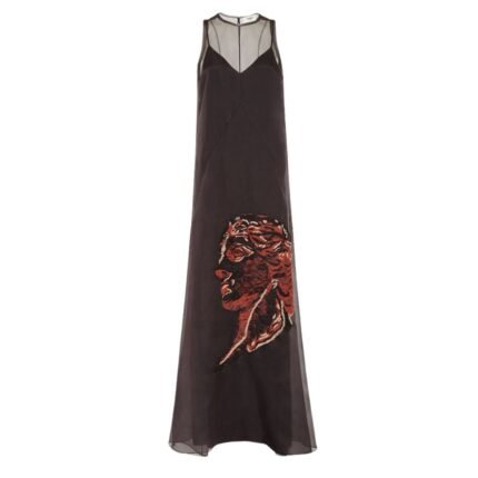 FENDI BURGUNDY ORGANZA EMBROIDERED DRESS
