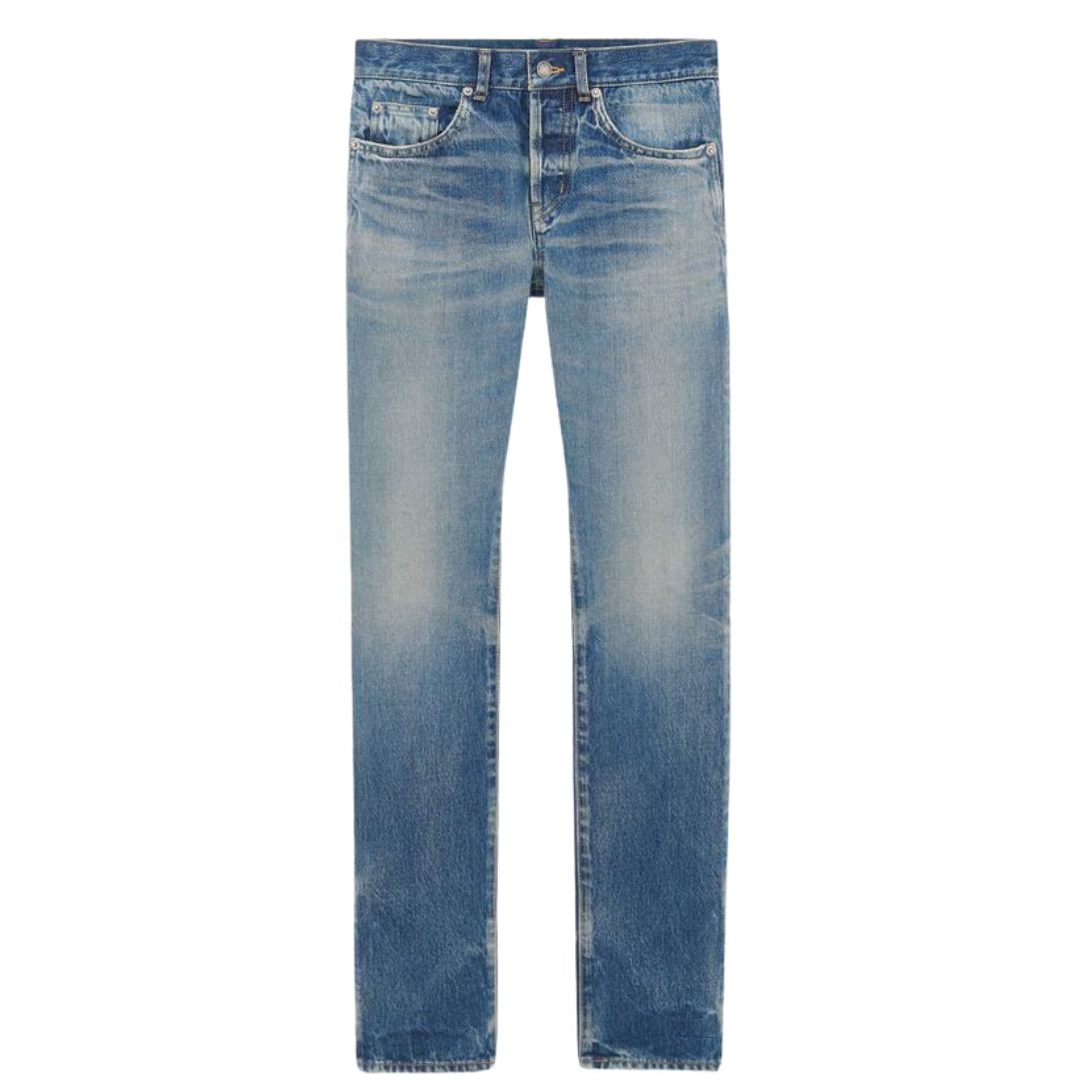 1 SAINT LAURENT SLIM FIT JEANS IN HYDRANGEA BLUE DENIM