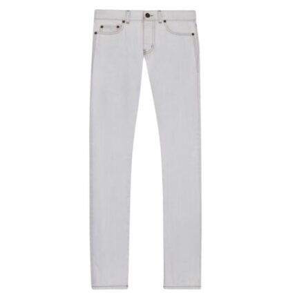 SAINT LAURENT SLIM FIT JEANS IN GREY OFF WHITE DENIM