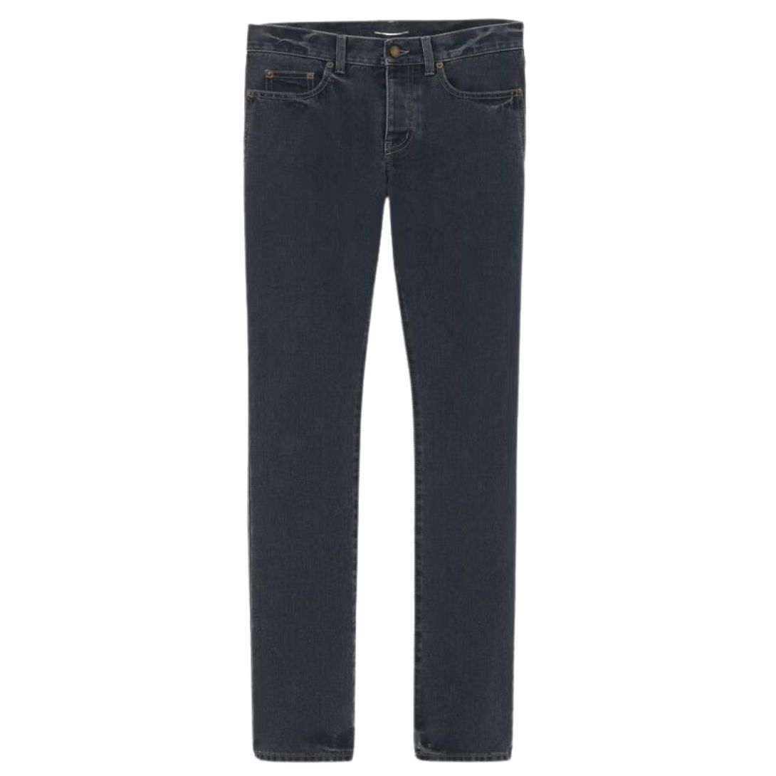 1 SAINT LAURENT SLIM FIT JEANS IN DARK BLUE BLACK DENIM