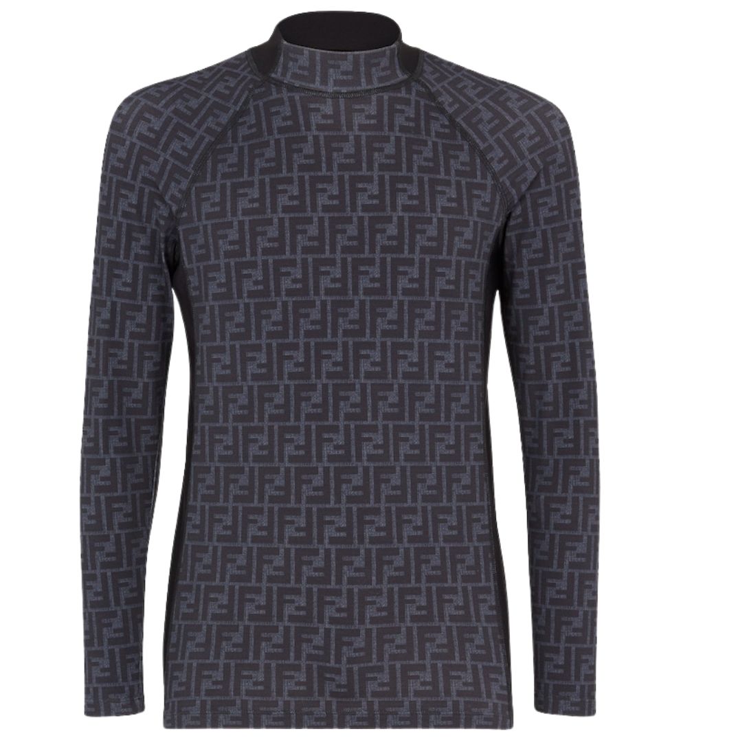 1 FENDI SWEATER BLUE FF LYCRA TURTLENECK TOP