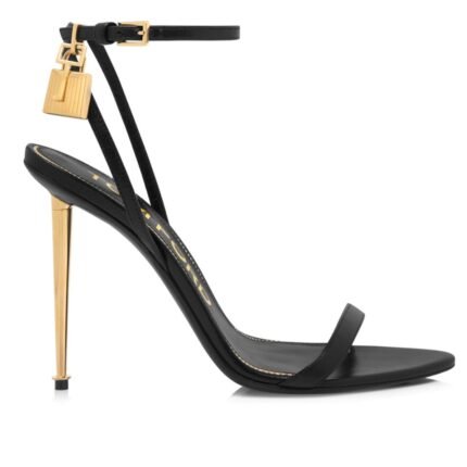 TOM FORD SHINY LEATHER PADLOCK POINTY NAKED SANDAL BLACK