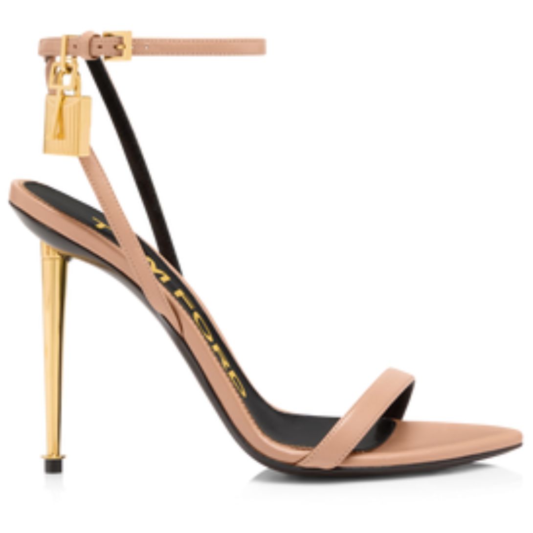 1 TOM FORD SHINY LEATHER PADLOCK POINTY NAKED SANDAL FLESH