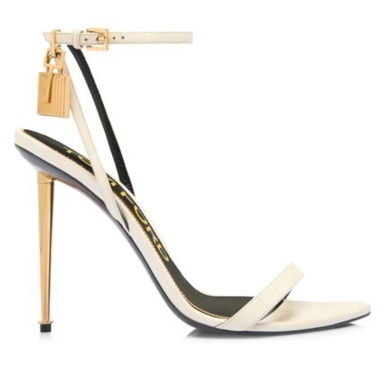 TOM FORD SHINY LEATHER PADLOCK POINTY NAKED SANDAL CHALK
