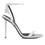 TOM FORD LAMINATED NAPPA LEATHER PADLOCK POINTY NAKED SANDAL SILVER