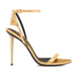 TOM FORD LAMINATED NAPPA LEATHER PADLOCK POINTY NAKED SANDAL GOLD