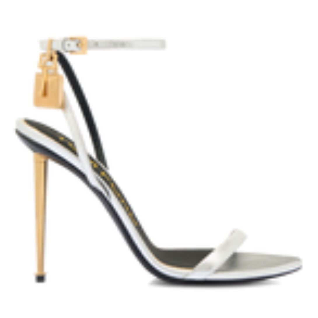 1 TOM FORD LAMINATED NAPPA LEATHER PADLOCK POINTY NAKED SANDAL SILVER