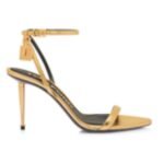 TOM FORD LAMINATED NAPPA LEATHER PADLOCK POINTY NAKED SANDAL 85MM GOLD