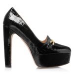 TOM FORD SHINY STAMPED CROCODILE LEATHER WHITNEY PLATFORM PUMP BLACK