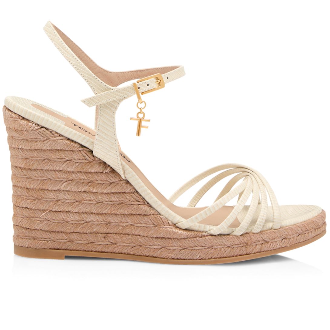 1 TOM FORD PRINTED LIZARD LEATHER CABANA WEDGE ESPADRILLE IVORY