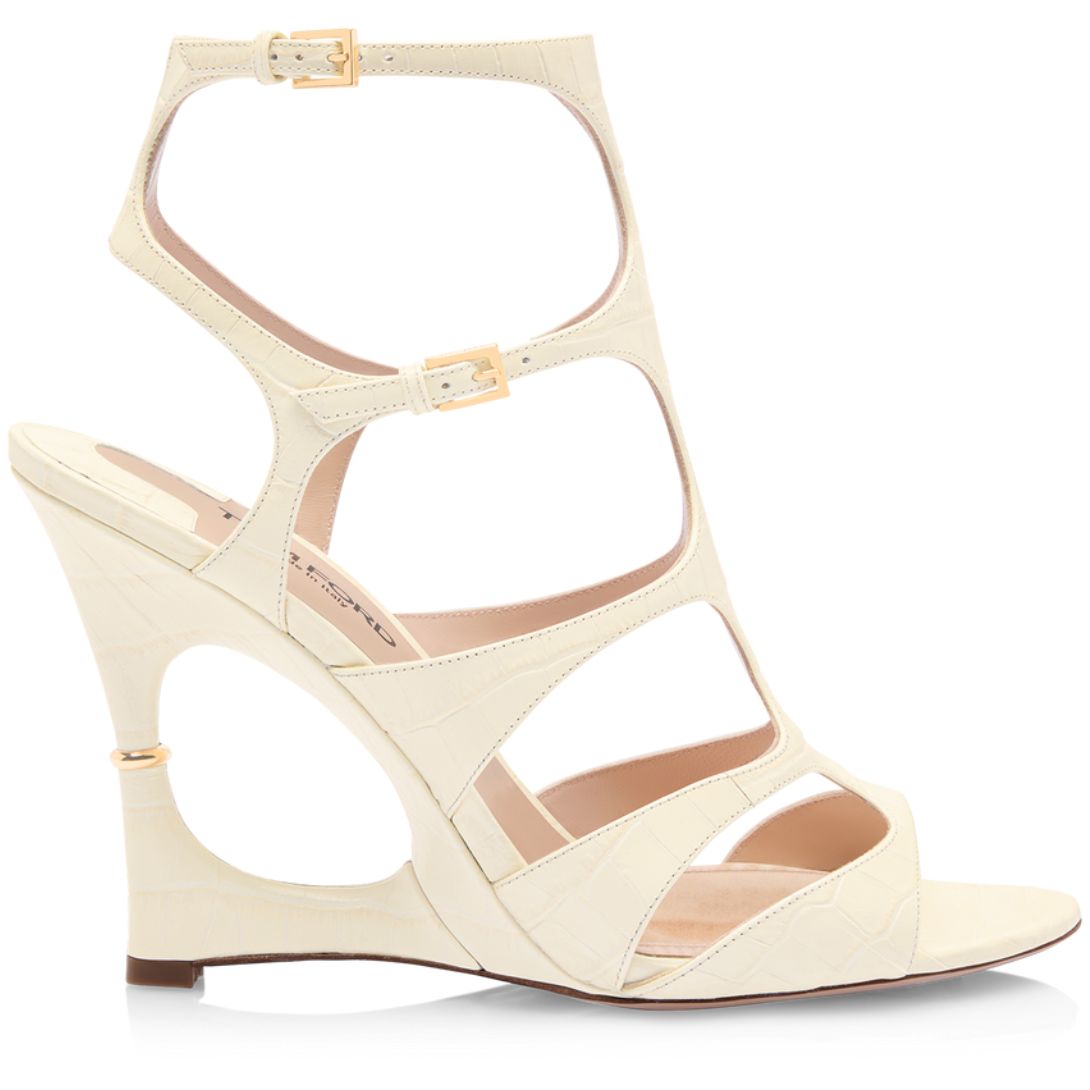 1 TOM FORD SHINY STAMPED CROCODILE LEATHER PARADIS CAGE SANDAL IVORY