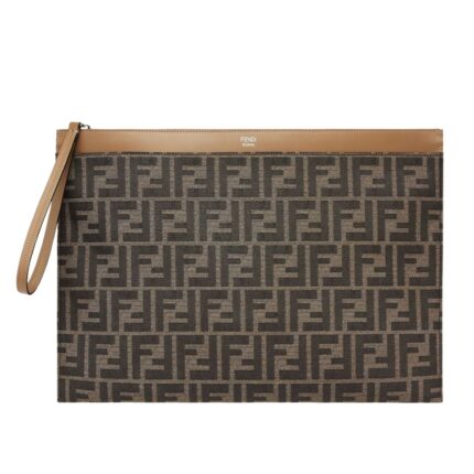 FENDI LARGE FLAT FF JACQUARD FABRIC POUCH