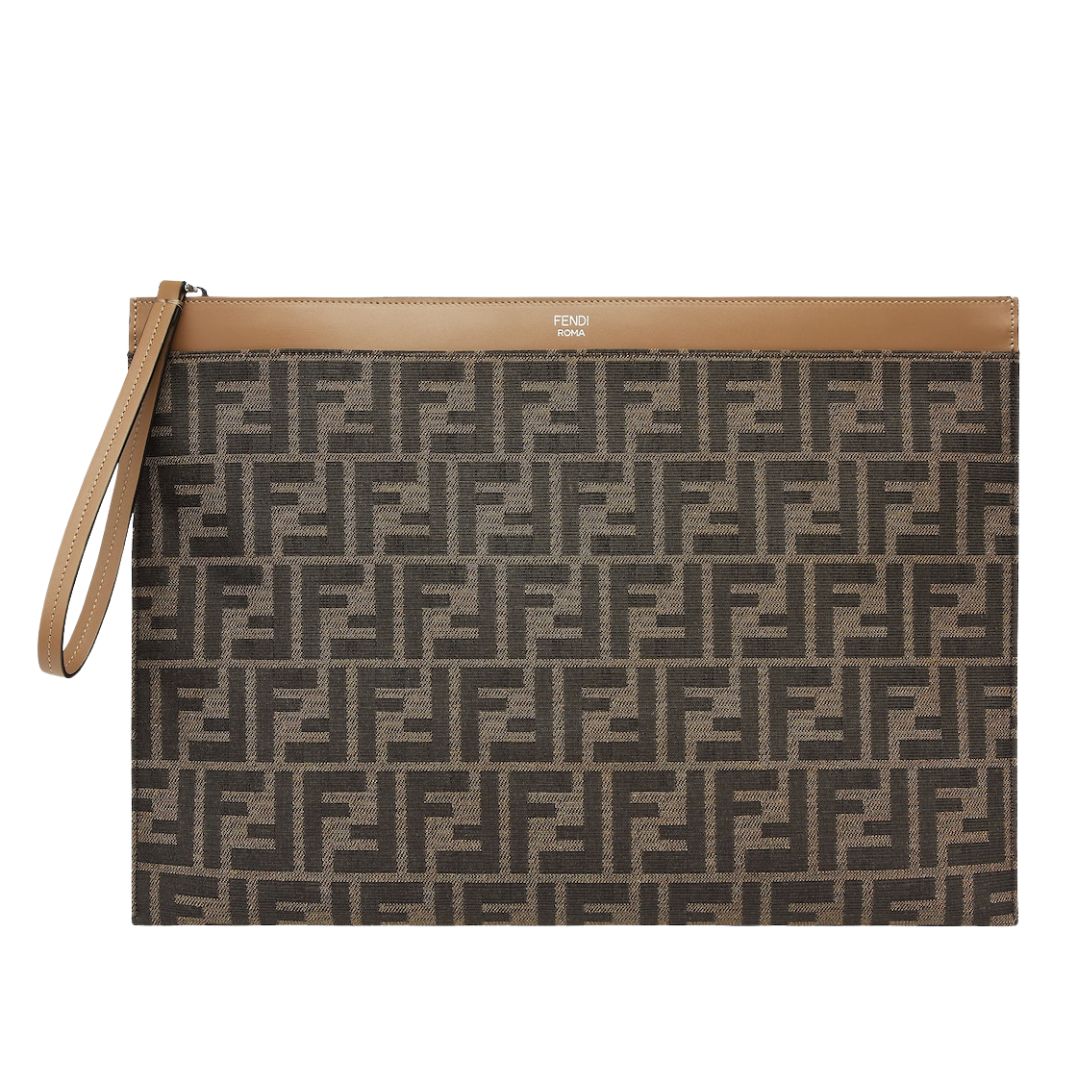 1 FENDI LARGE FLAT FF JACQUARD FABRIC POUCH