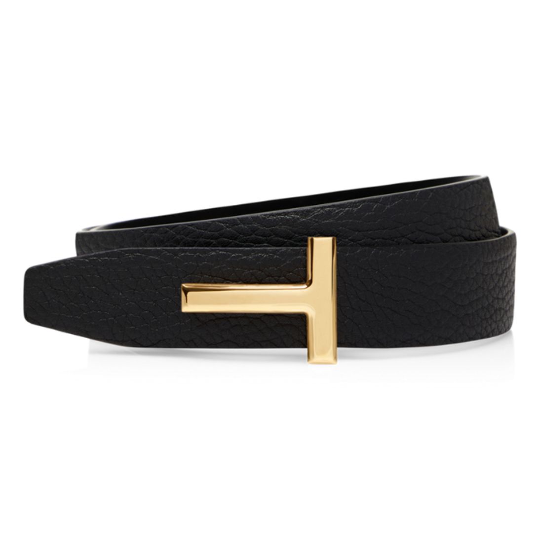 1 TOM FORD GRAIN LEATHER AND SMOOTH LEATHER REVERSIBLE T BELT 30 MM BLACK