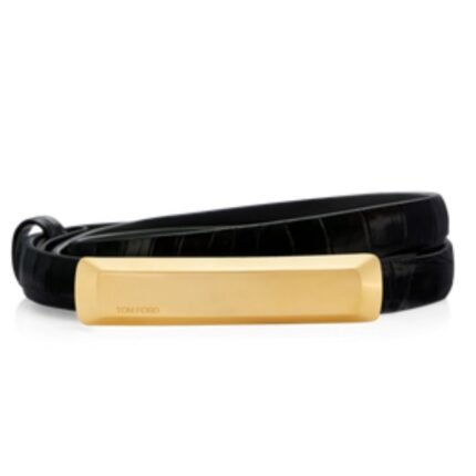 TOM FORD STAMPED CROCODILE LEATHER 15 MM BAR BELT BLACK