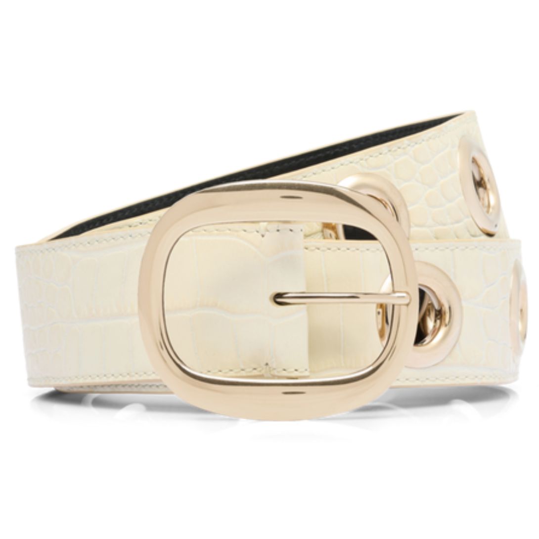 1 TOM FORD SHINY STAMPED CROCODILE LEATHER URSULA BELT IVORY